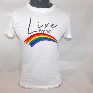 Stanfields LIVE PROUD Free to Be Me Mens S White LGBT Rainbow Shirt NEW w Tag